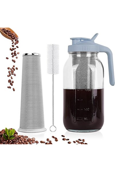 GENERAL Cold Brew Coffee Maker, 64 oz Wide Mouth Mason Jar Pitcher with Stain...