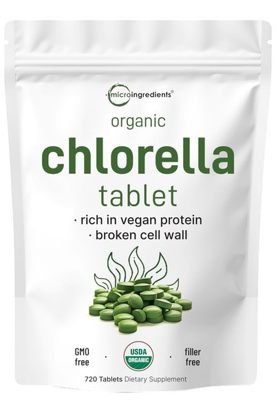 Micro ingredients Organic Chlorella Tablets 500mg, 720 Tabs (360g), 4-Month S...