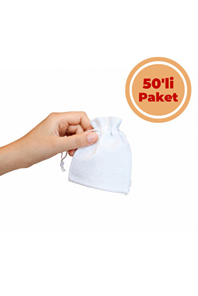 Renk İthalat Çuval Kese Beyaz 7x9 cm 50'li Paket Jüt Hasır Lavanta Büzgülü Kı...