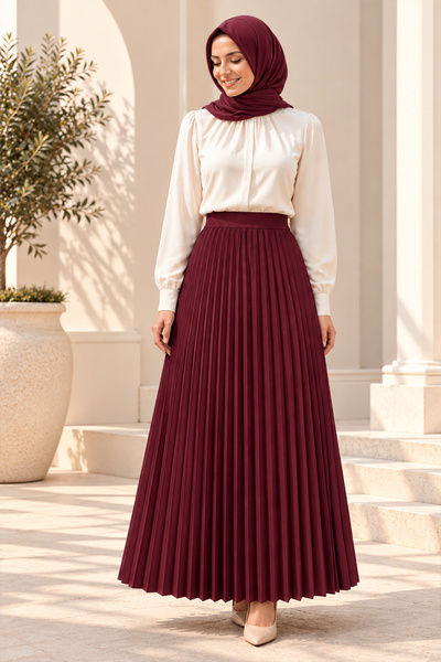 Beyome تنورة نسائية مطوية مقاس 38-40-42-44-46-48-50-52، قماش دابيل مطاطي متنا...