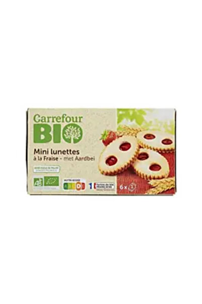 Carrefour Bio Biscuiți Eyeglass cu cremă organică de căpșuni 156 G