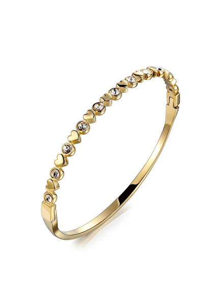 Peach Jewelry Γυναικείο βραχιόλι-βέργα από ατσάλι τιτανίου με καρδιές και ζιρ...