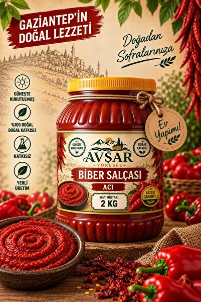 AVŞAR YÖRESEL GAZİANTEP GÜNEŞ KURUTMASI ACI BİBER SALÇASI 2 KG