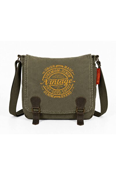 OLD COTTON BAGS Unisex Vintage Covered Canvas Shoulder Bag Crossbody Khaki