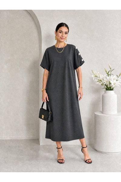 Missrelda Moda Women's Crew Neck Sleeve Button Detailed Oversize Flowy Casual...