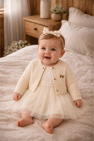 limebabies Noynoy Baby Girl Floral Embroidered Tulle Dress and 100% Cotton Kn...