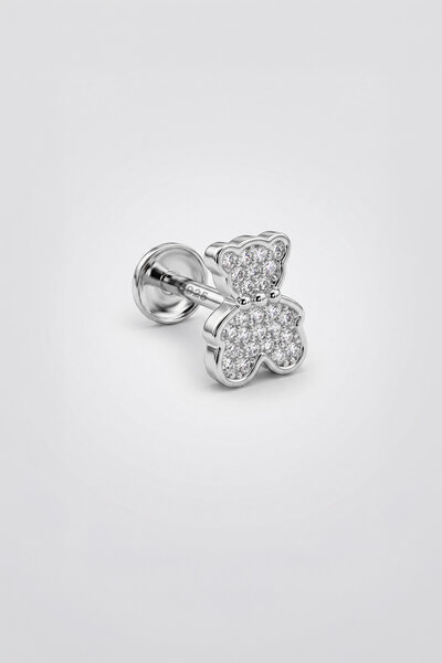 So CHIC... Honey Bear 18 Ayar Beyaz Altın Kaplama Gümüş Tragus-Flat Piercing