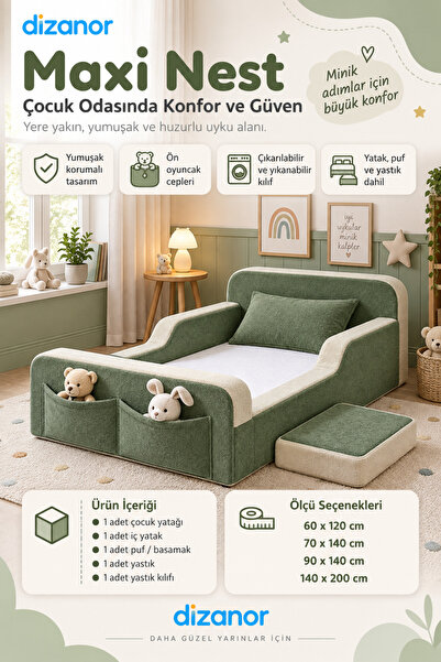 Dizanor Yeni Nesil Maxi Nest %100 Sünger ve Yıkanabilir Fermuarlı Kumaşa Sahi...