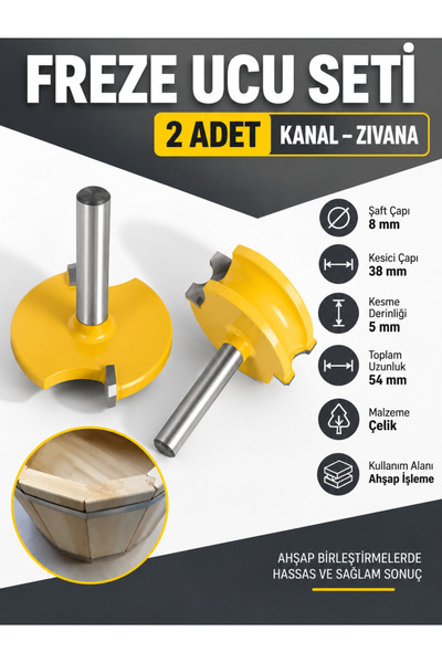 Genel Markalar 2'li Kanal Geçmeli Birleşim Freze Ucu Seti 38 mm – 8 mm Şaft –...