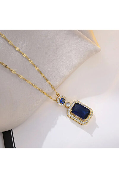 Peach Jewelry Γυναικείο μενταγιόν από ανοξείδωτο ατσάλι με μπλε ζιργκόν