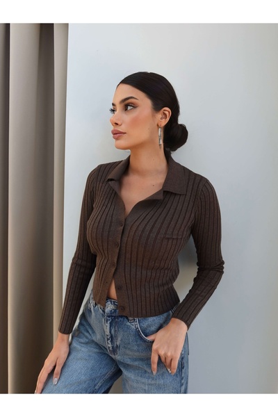 ESRAHELVACI Cardigan cu guler polo și nasturi
