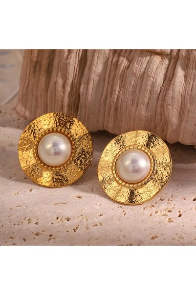 Peach Jewelry Σκουλαρίκια από ανοξείδωτο ατσάλι, επιχρυσωμένα 18Κ, με μαργαρι...