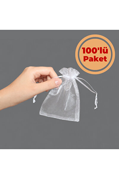 Renk İthalat Tül Kese Beyaz 9x12 cm 100'lü Paket Kına Çerez Kuruyemiş Altın T...