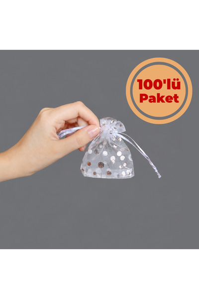 Renk İthalat Puantiyeli Kese Beyaz 7x9 cm 100'lü Paket Kına Çerez Kuruyemiş A...