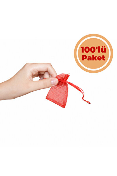Renk İthalat Tül Kese Kırmızı 5x7 cm 100'lü Paket Altın Takı Kına Çerez Kuruy...