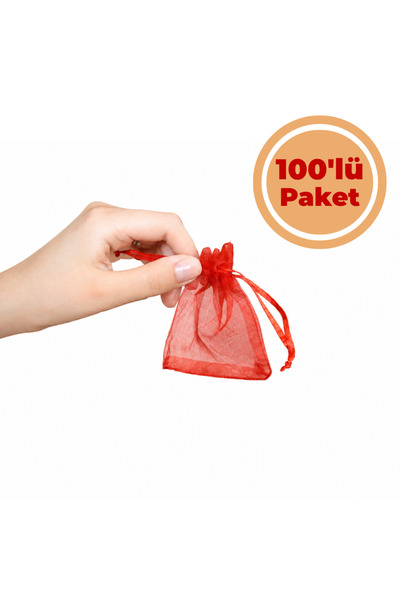 Renk İthalat Tül Kese Kırmızı 7x9 cm 100'lü Paket Kına Çerez Kuruyemiş Altın ...