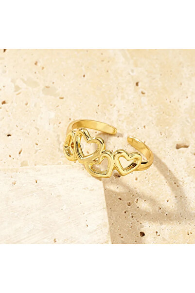 Peach Jewelry Peach Jewerly Δαχτυλίδι Ανοξείδωτο Ατσάλι Επιχρυσωμένο Με Καρδιές