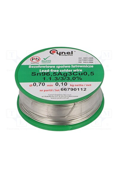 OEM Cositor CYNEL SAC305-0.7/0.1, fără plumb, Sn96,5Ag3Cu0,5, 0,7mm, 100g, 3%