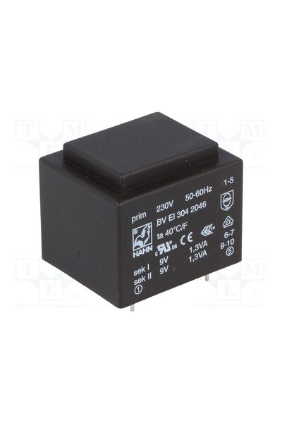OEM Transformator capsulat HAHN BVEI3042046, 2.6VA, 230VAC, 9V, 9V, 145mA, 14...