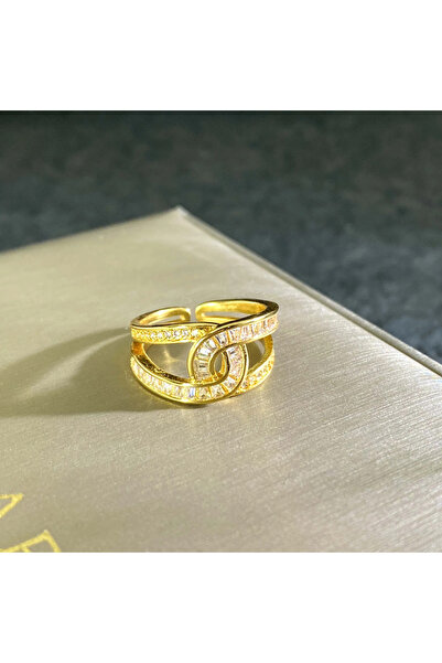 Peach Jewelry Γυναικείο δαχτυλίδι από επιχρυσωμένο ατσάλι τιτανίου με ζιργκόν