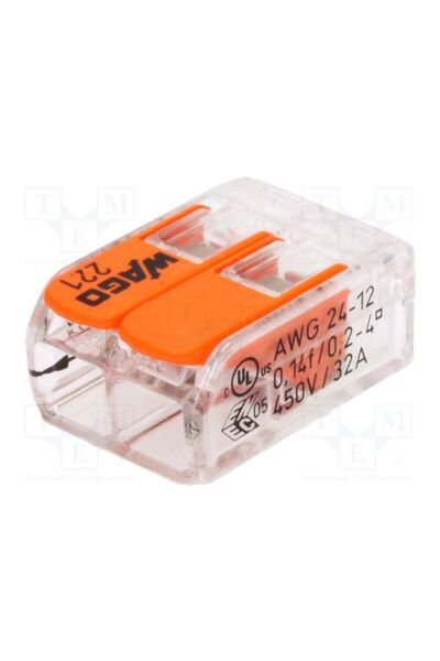 OEM Cu eliberare rapidă WAGO 221-412, 221, 32A, 450V, pe cablu, bornă cu arc