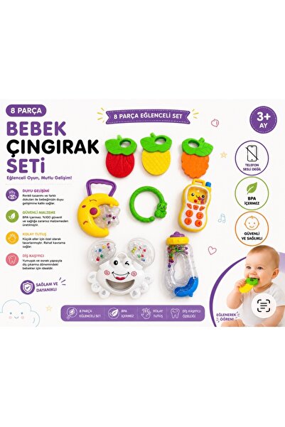 Seher 8 Parça Bebek Çıngırak ve Diş Kaşıyıcı Seti Renkli Eğitici Oyuncak Seti...