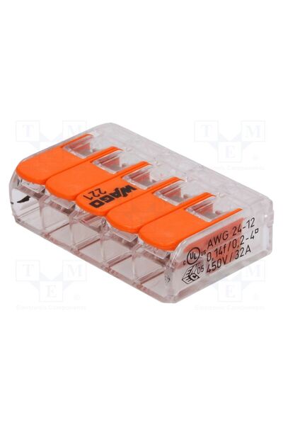 OEM Cu eliberare rapidă WAGO 221-415, 221, 32A, 450V, pe cablu, bornă cu arc