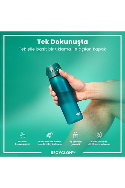 Ion8 Recycled Plastic Leak-Proof Slim Water Bottle (500 ml) - Recyclon Teal