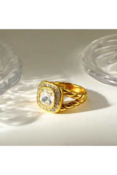 Peach Jewelry Δαχτυλίδι από ανοξείδωτο ατσάλι με κρύσταλλο και ζιργκόν, Μέγεθ...