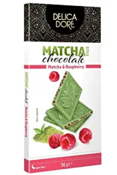 NN Delicadore Ciocolată Albă Cu Ceai Matcha Și Bucăți De Zmeură Liofilizată 90 G
