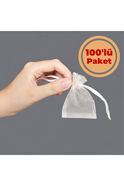 Renk İthalat Tül Kese Krem 5x7 cm 100'lü Paket Altın Takı Kına Çerez Kuruyemi...