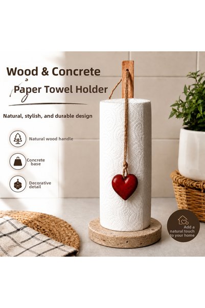 lufen deco Marble Patterned Countertop Paper Towel Holder with Wooden Detail Kitchen Accessories