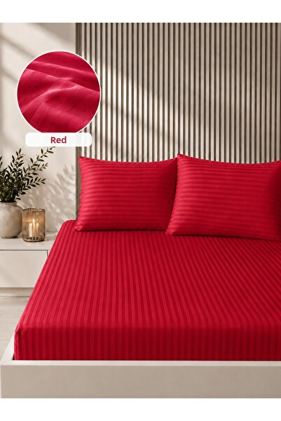 Bikaya Home Striped Satin Double Bed Sheet Set |   160X200+30 cm |   Elastic,...