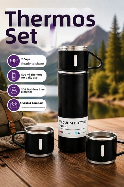 canrodi 500 ml 304 Stainless Steel Heat Preservation Thermos and 2 Cups Set –...
