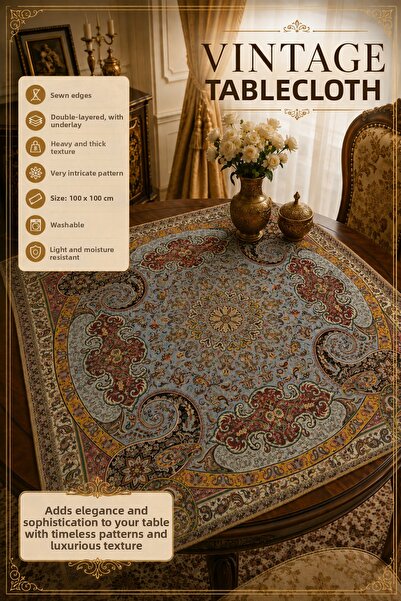 ARTAN GALLERY Vintage Tablecloth 100X100 cm Double Layered Edge Stitched Wash...