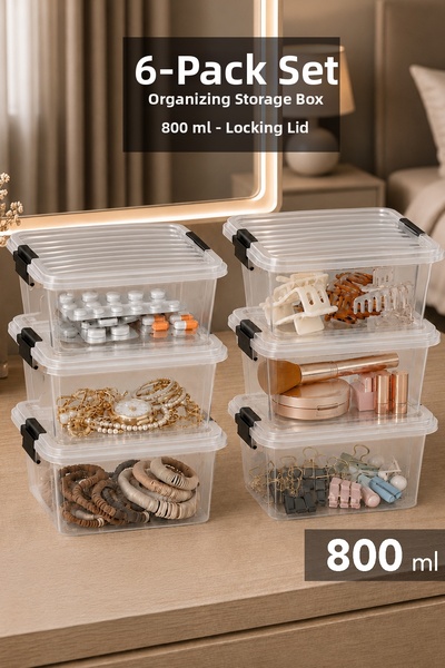 Meleni Home 6-Piece Elora Storage Box - 800ml Lockable Lid Jewelry Makeup Org...