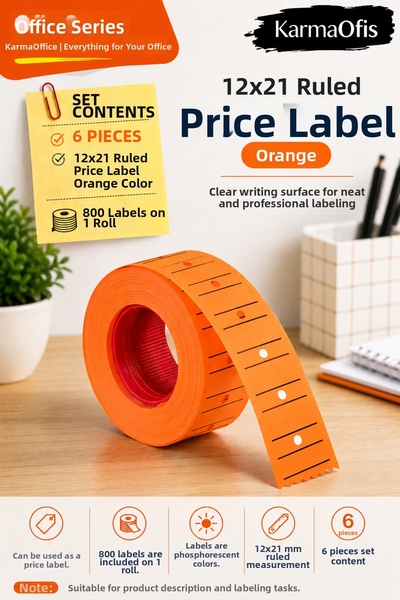 KarmaOfis 12X21 Striped Price Tag Highlighter Orange Label Roll 6 Pieces