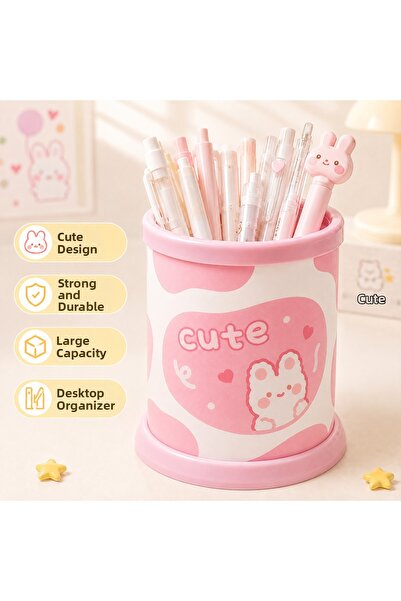 synshop Kawaii Pink Cute Heart Rabbit Pattern Desktop Pen Holder Organizer – ...
