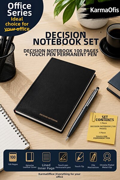 KarmaOfis Decision Notebook Set 25X35 cm 100 Sheets Faux Leather Lined Decisi...