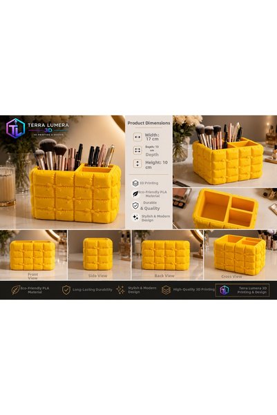 TERRA LUMERA 3D Quilted Bowknot Makeup Organizer – Pen Holder, Brush Holder, and Desktop Organizer
