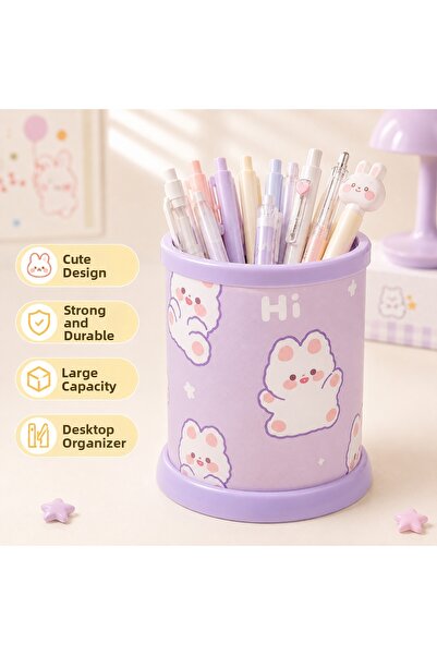 synshop Kawaii Purple Rabbit Patterned Desktop Pen Holder Organizer – Large C...