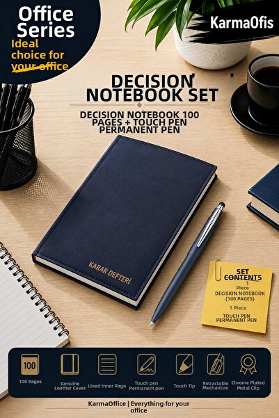 KarmaOfis Decision Notebook Set 25X35 cm 100 Sheets Faux Leather Lined Decisi...