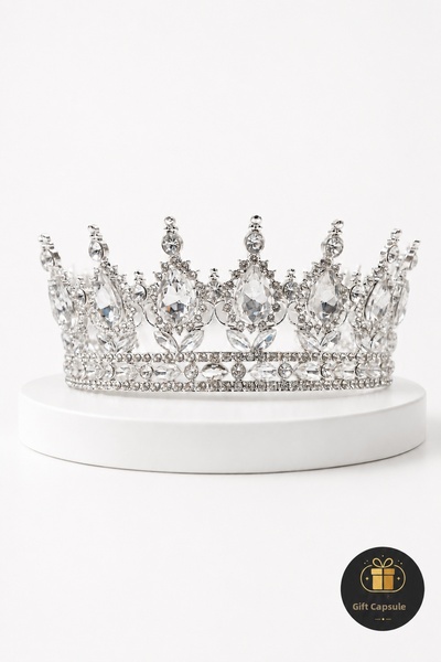 PULİNİN DÜKKANI Silver Color Crystal Stone Bridal Crown – Princess Crown Wedd...