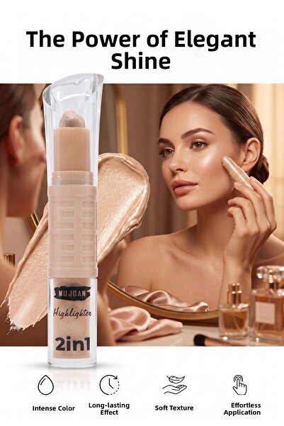 MUJGAN Double-Ended Liquid and Stick Highlighter 2-in-1 Highlighter No:2