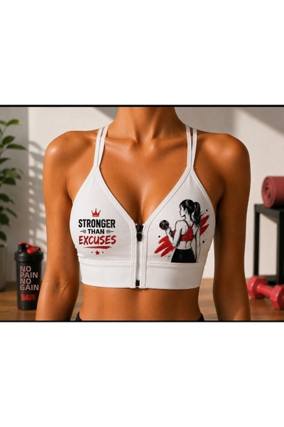 Novera Ribbed Patterned Zippered Sports Bra with Removable Pads Gym Pattern S...