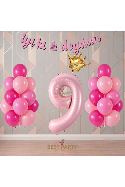 BEST PARTİ Best Pink Color Themed Numbered Birthday Party Set Age-9