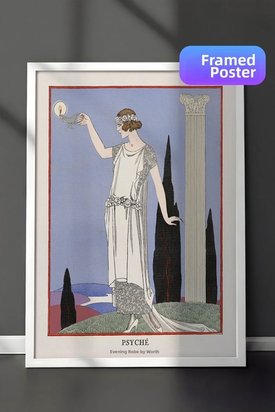 Zestia Ζωγραφική τοίχου σε στυλ Art Deco με λευκό πλαίσιο, Γυναίκα με λευκό φ...