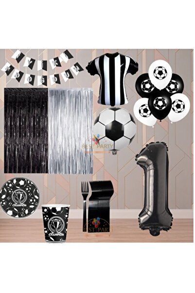 BEST PARTİ Best 1 Year Old Black and White Themed Fan Luxury Birthday Party Set