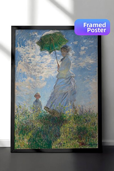 Zestia Black Framed Impressionist Wall Art, Woman and Child with Umbrella, No...