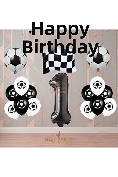 BEST PARTİ Best Black-White Football Fan-Themed Birthday Party Set Age-1